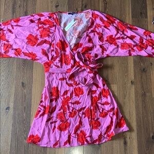 Olivaceous Pink and Red Floral wrap Dress